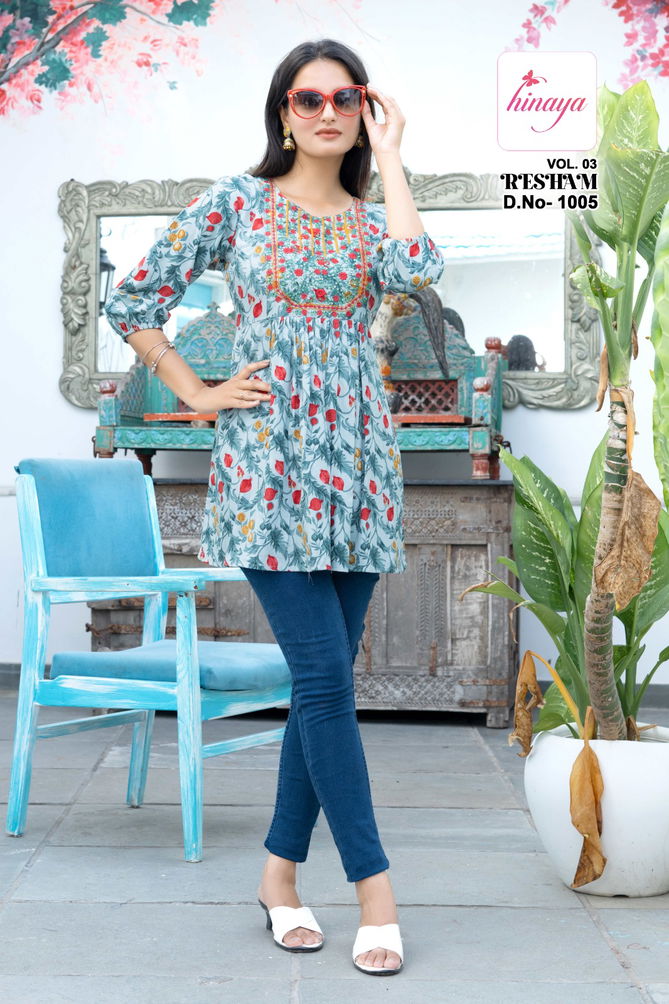 Hinaya Resham Vol 3 Western Wear Rayon Top Collection
